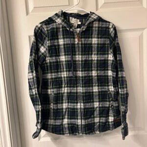 LL Bean Hooded Plaid Full Zip Size XS